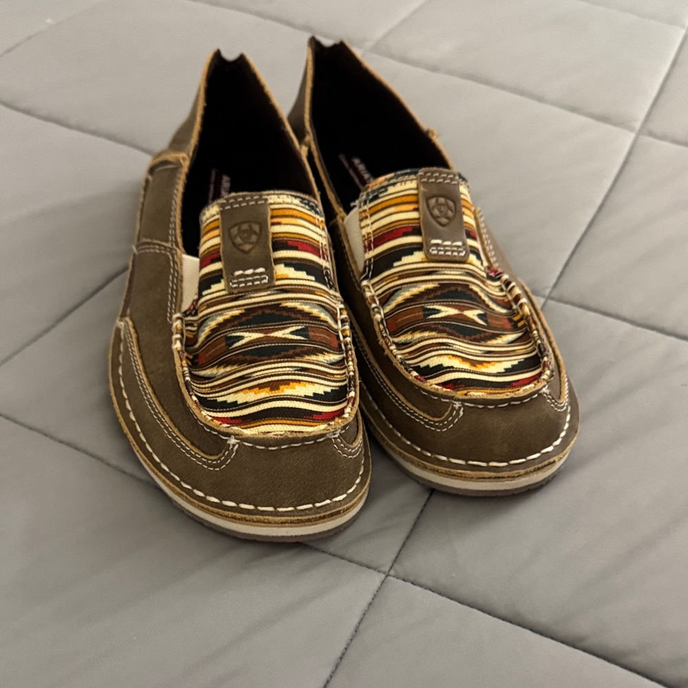 Ariat Brown Canvas Slip-Ons with Multicolor Southwestern Pattern